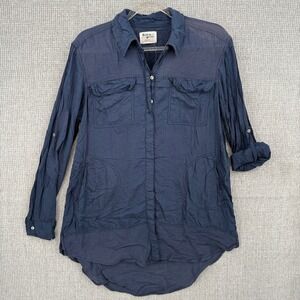 Holding Horses Tunic Top Roll Tab Sleeve Button Down Shirt‎ Sz S Boho western